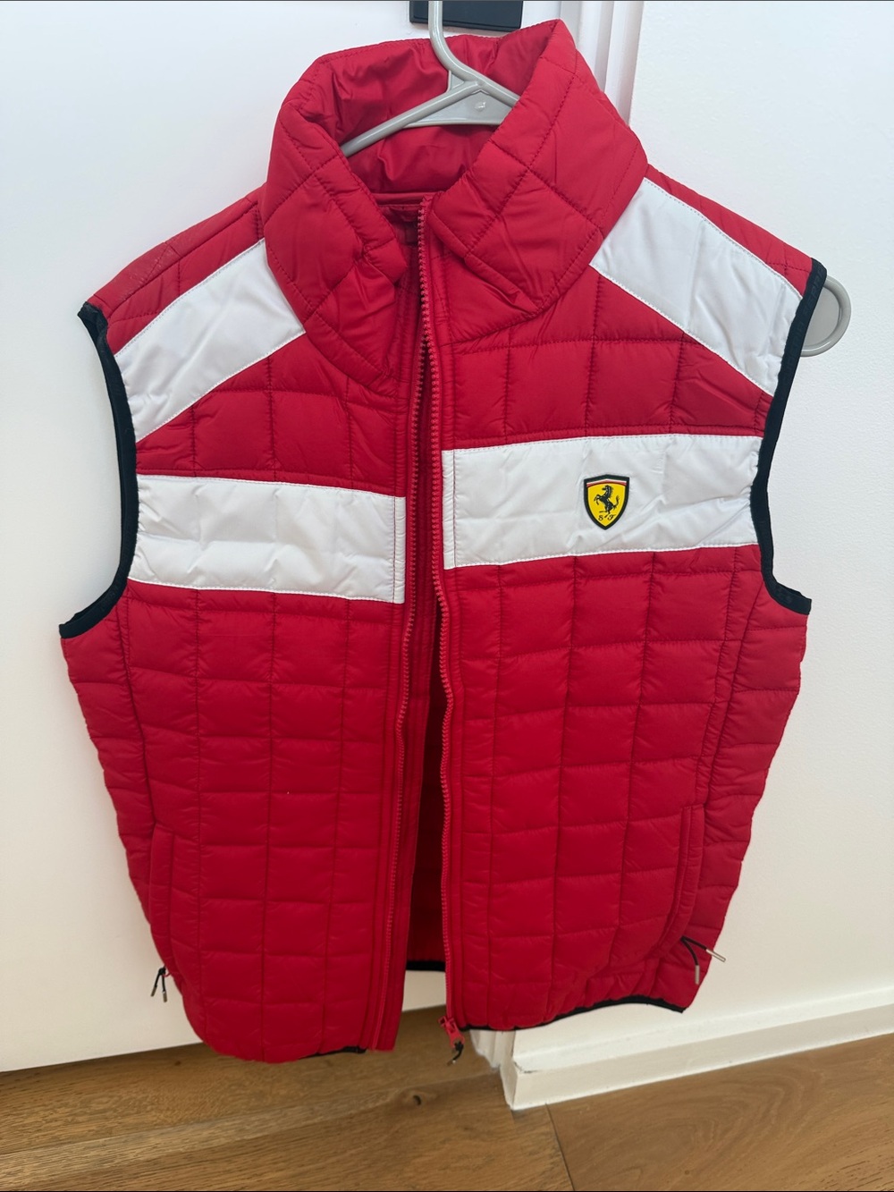 Ferrari Red Quilted mens Puffer Vest with White Panels